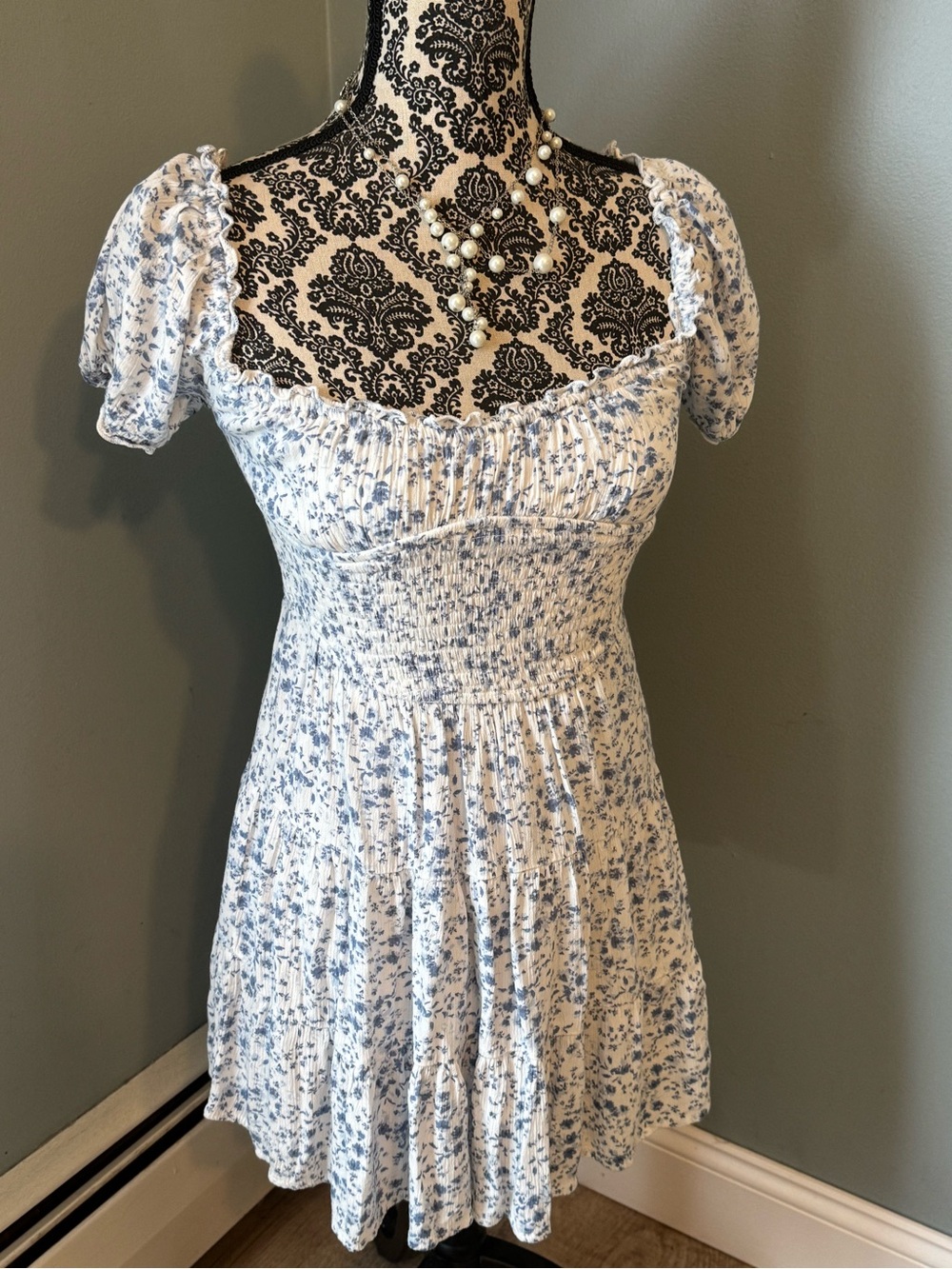 Aeropostale White Mini Dress with Blue Floral Print